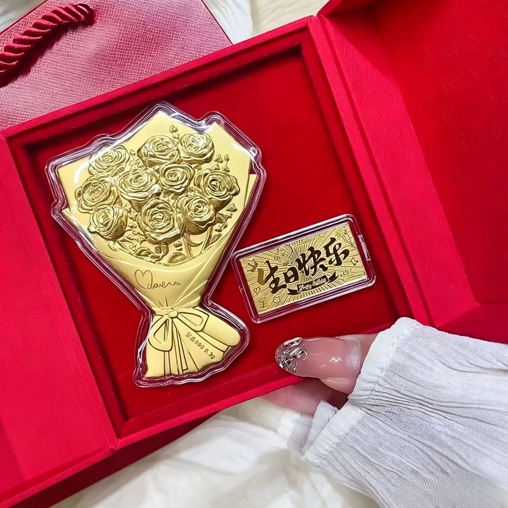 水贝黄金玫瑰花束金片七夕情人节生日蛋糕送女友老婆闺蜜新婚礼物