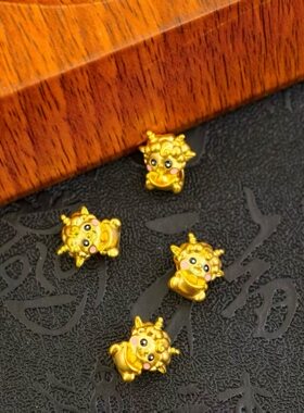 足金生肖羊串珠隔珠黄金小羊本命年红绳手串配饰金羊送宝串珠配件