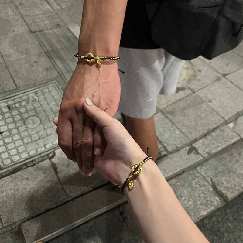 黄金平安扣手链男女情侣款一对999足金手绳生日礼物送女友礼物