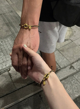 黄金平安扣手链男女情侣款一对999足金手绳生日礼物送女友礼物