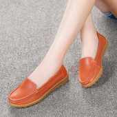 护士女鞋 春秋平底豆豆鞋 牛筋底孕妇鞋 休闲透气单鞋 软底真皮妈妈鞋