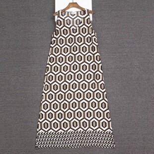 a版 仿缎 几何印花无袖 热卖 背心连衣裙女夏 欧美单小众轻奢2024新款