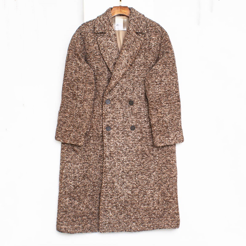 100羊毛 外贸单 冬季保暖人字纹双排扣西装式九分袖毛呢外套女