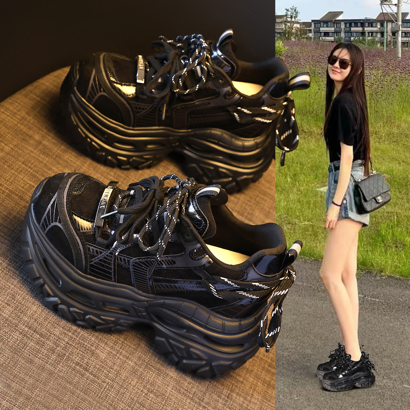 厚底小个子爆款老爹鞋女春季新款时尚软底增高休闲运动松糕鞋显瘦