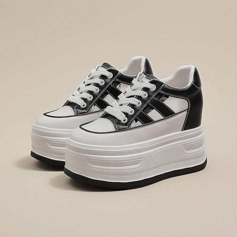 厚底内增高12CM真皮镂空洞洞小白鞋女2026新款夏季薄款松糕鞋百搭