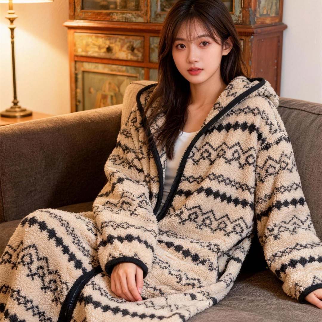 睡裙睡袍睡衣家居服女秋冬季长款加厚可外穿珊瑚绒保暖费尔岛复古