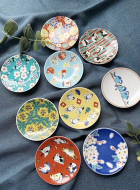 现货日本进口九谷烧陶瓷达摩相扑樱花熊猫咸菜蘸料碟豆皿小碟茶托