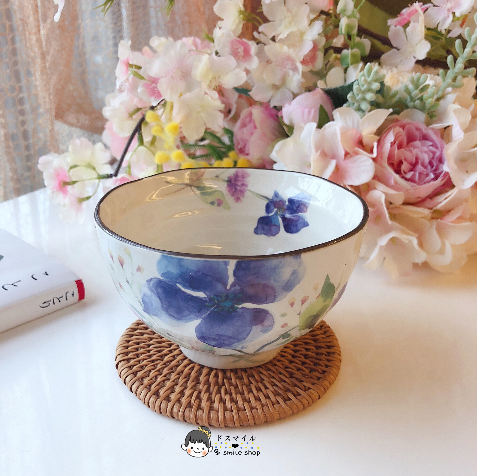 陶瓷花卉生日饭碗包邮现货