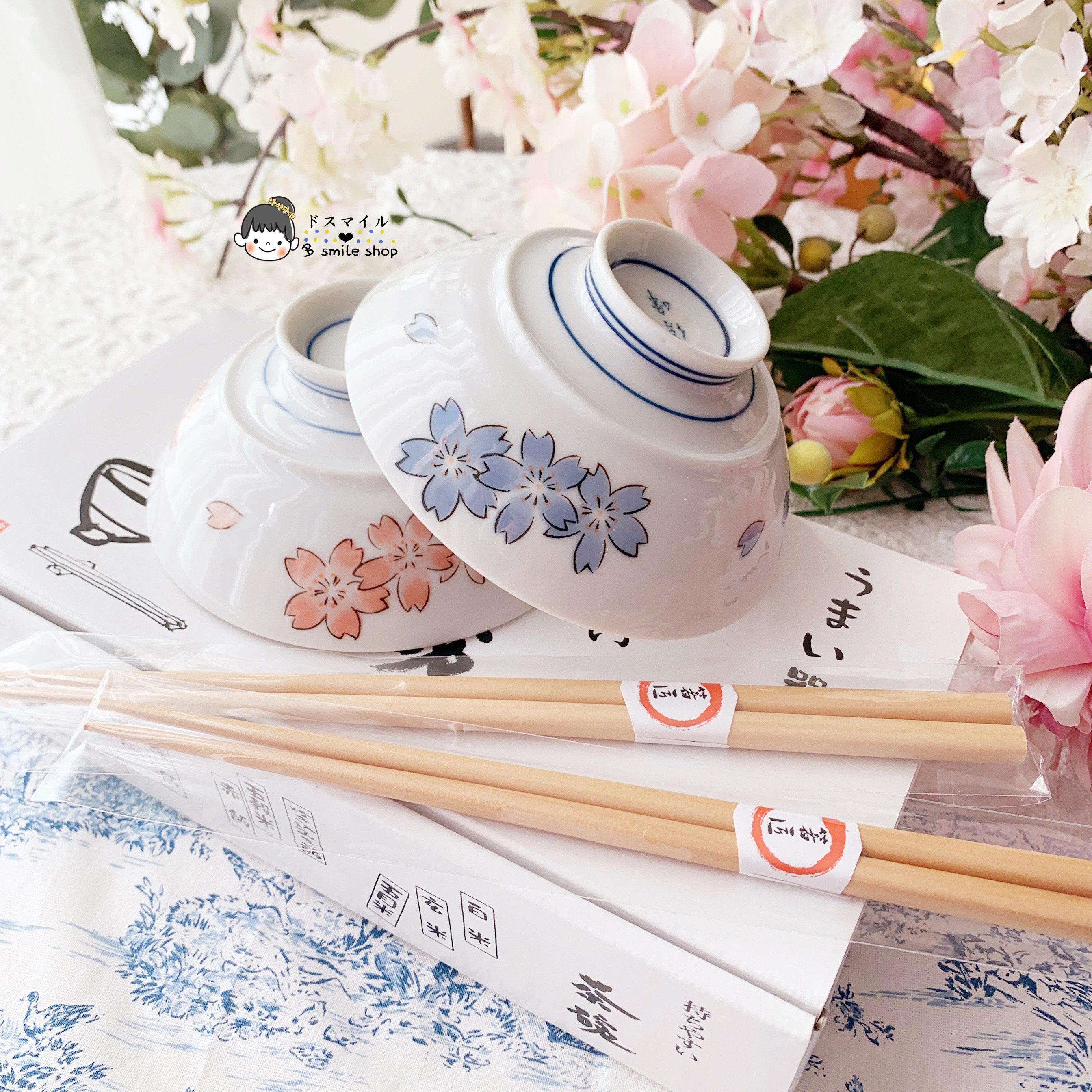 现货日本进口有田烧瓷器日式浪漫樱花对碗茶碗木筷子套装新婚礼物