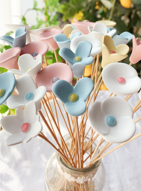 日本进口手工陶器马卡龙彩虹色缤纷小花朵治愈系温馨创意家居摆件