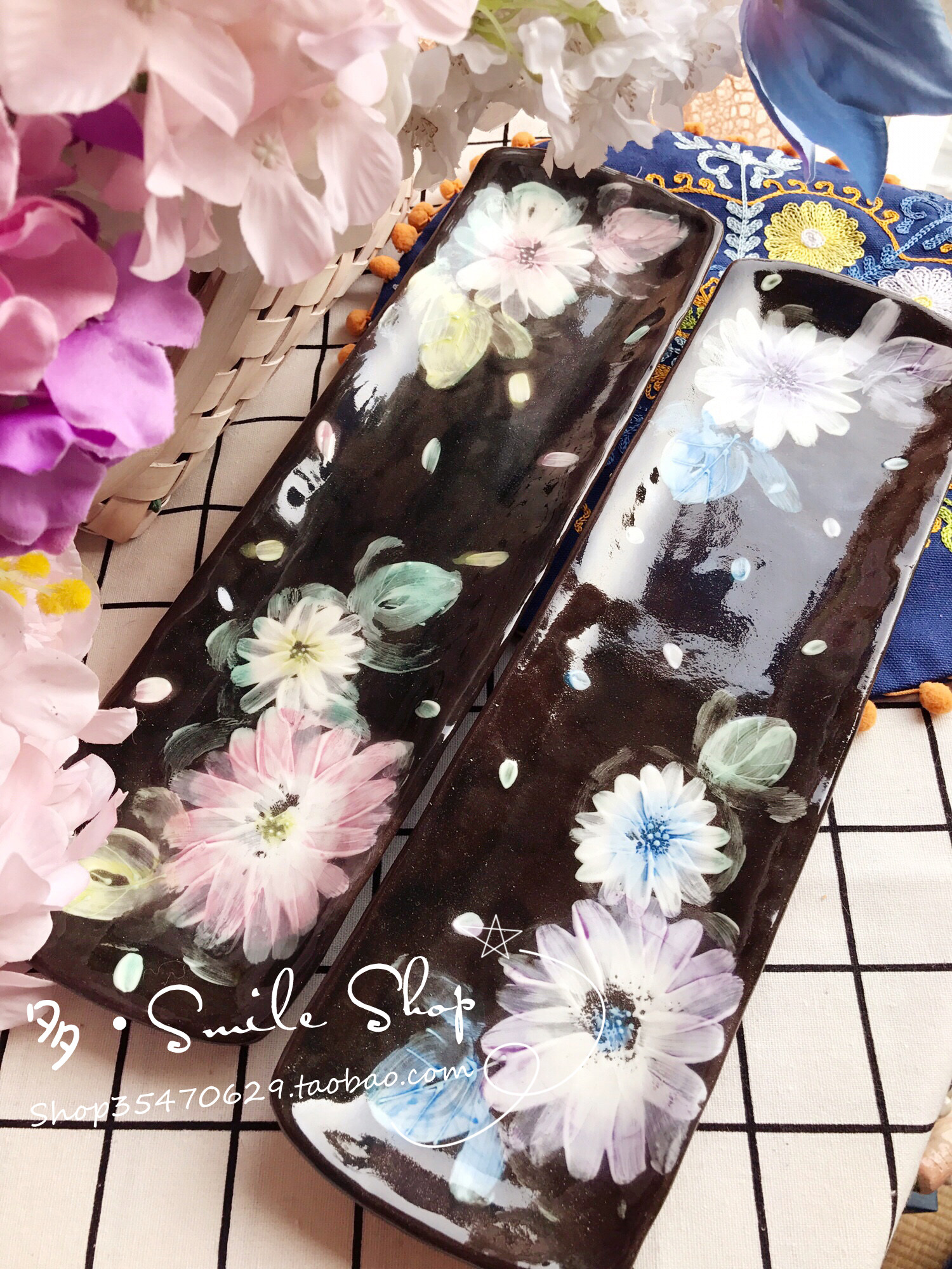 现货日本进口濑户烧繁花人工手绘釉下彩波斯菊日式料理盘子寿司盘在类目 餐饮具, 餐具, 果盆/果盘/果篮中 - 来自Buy2taobao.com提供专业的淘宝代购服务