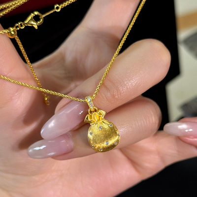 超可爱金色拉丝小福袋项链锁骨链
