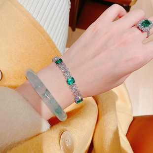 高端定制奢华镶钻满钻培育祖母绿手链女8克拉四叶草超闪彩色宝石