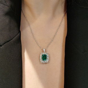 高端定制钻石围镶培育祖母绿项链女2克拉哥伦比亚绿宝石18K锁骨链