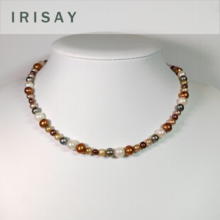 多宝项链L05 8mm天然混彩巴洛克项链白色金色异形不规则