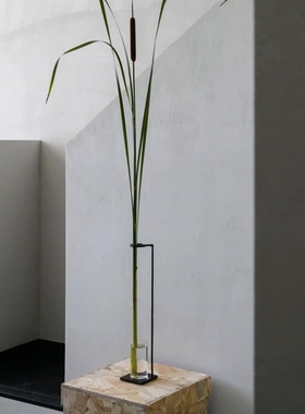 手工锻打支架花器 铁艺玻璃花瓶简式插花日式花道