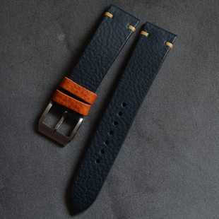 z&y 手工制作表带 意大利minerva box软植鞣  真皮表带 双层蓝色