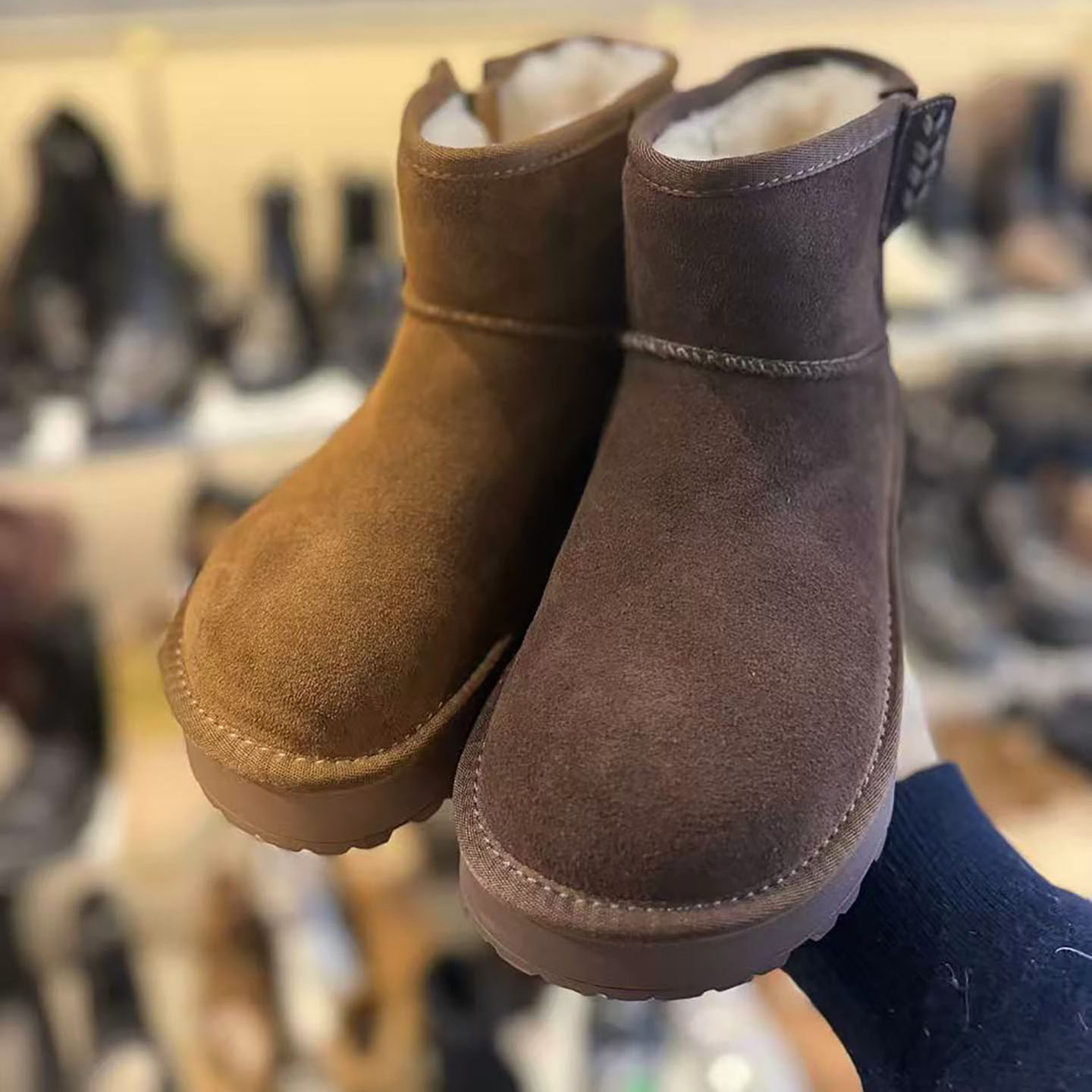 2025冬季新品真皮牛皮咖啡色厚底雪地靴保暖靴1987MT61,女鞋,时尚雪地靴,淘宝优惠券,粉丝福利购,淘宝优惠卷