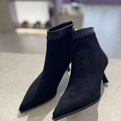 2025秋冬新品真皮牛皮尖头细高跟短靴女靴靴子2666-20