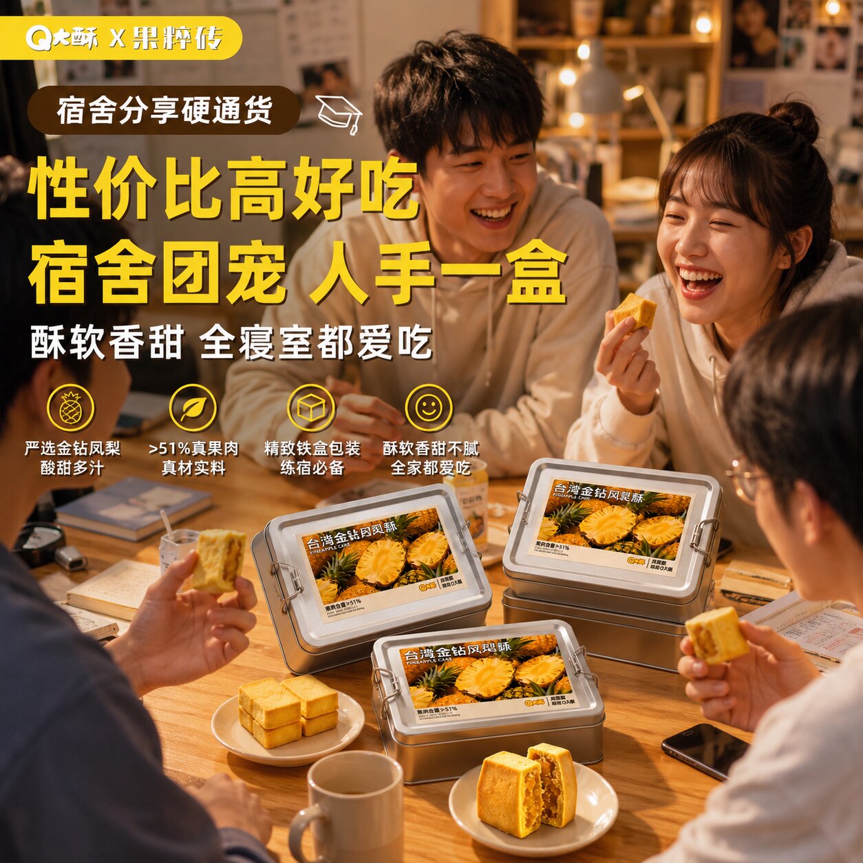 凤梨酥大铁盒装海藻糖厦门糕点伴手礼物零食点心独立包装休闲零食