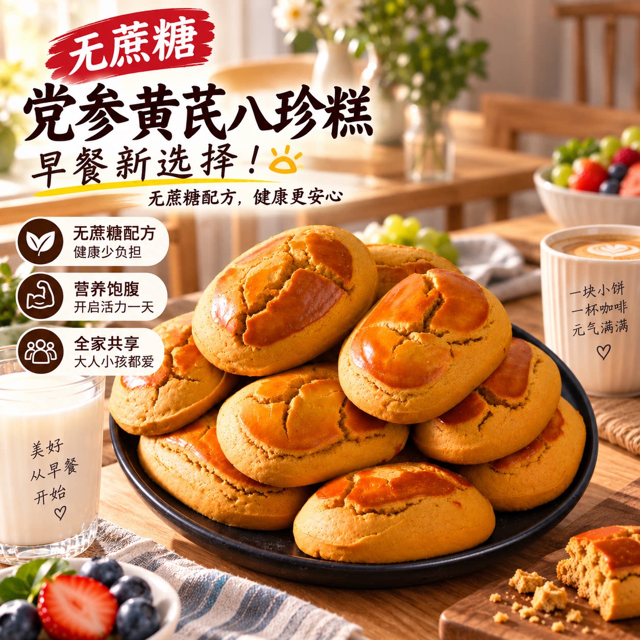 早餐糕饼无蔗糖猴头菇黄芪党参图片