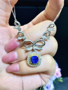 18k金矢车菊蓝宝石钻石项链，CGL国际证书，高品质蓝宝石晶体透亮