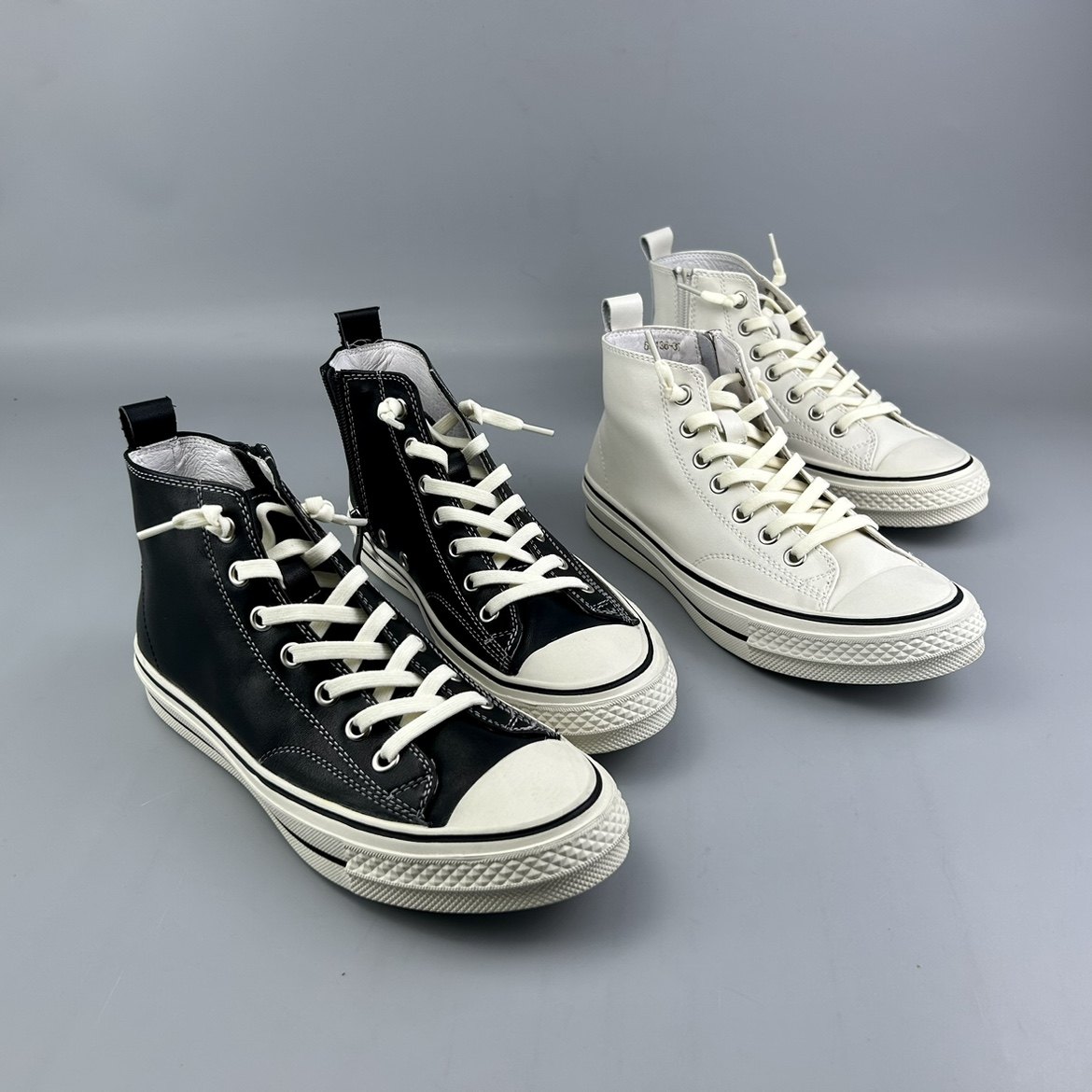 d家牛皮拉链高帮经典款休闲鞋