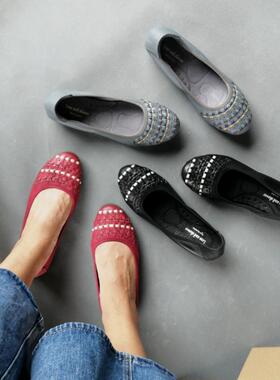 D家鞋库 编织牛皮低跟圆头女鞋 做到4142大码 软面软底 客人喜欢