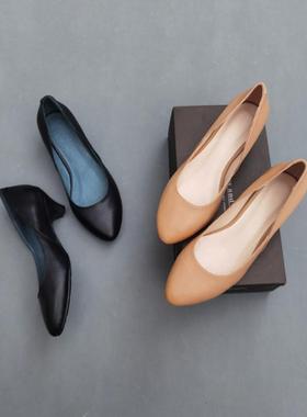 D家鞋库 8685-8素面低跟真皮工装女鞋 3.5CM低跟上班皮鞋好穿不贵