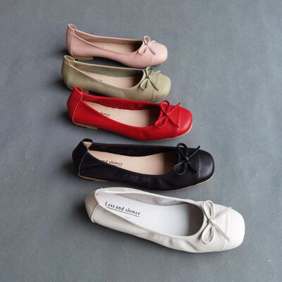 蝴蝶结低跟浅口女皮鞋春夏单鞋