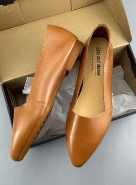 D家16年老店 热销擦色牛皮尖头低跟复古女鞋 真皮气质奶奶鞋 8008