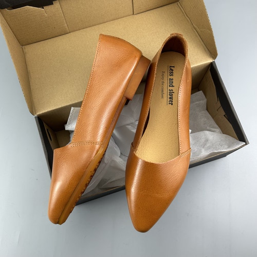 文艺复古牛皮女鞋擦色尖头仙女鞋