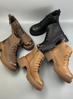 D家16年老店 热销！松糕底牛皮短靴 厚底女靴 欧美范擦色短靴0275