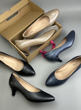 D家16年老店 珠光中跟素面女单鞋 工装牛皮女鞋 好穿好看  FS225