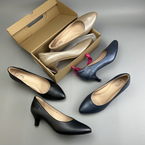 舒适中跟真皮女鞋简约素面珠光