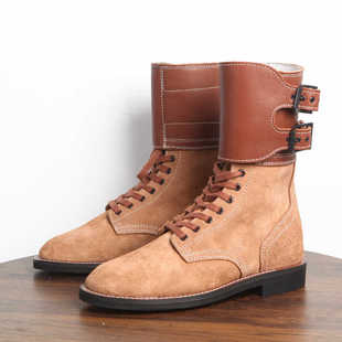 3516厂二战美军翻毛牛皮长筒皮靴M43反毛真皮沙漠靴长筒战斗靴男