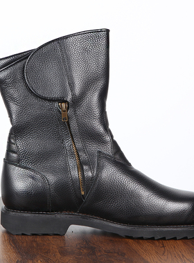 02式冬季飞行靴黑色真皮高筒羊毛保暖机车靴飞行员皮靴防寒靴马靴