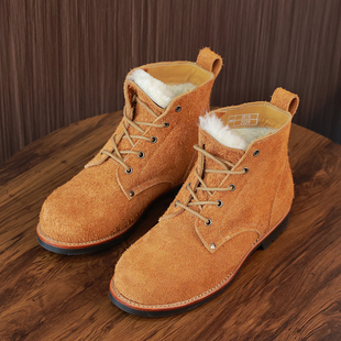 冬季羊毛大逃亡靴黄翻毛真皮工装靴固特异工艺高帮棉皮鞋皮毛一体
