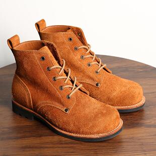 圆头大逃亡靴反绒真皮马丁靴复古头层牛皮黄棕沙漠靴高帮休闲靴男