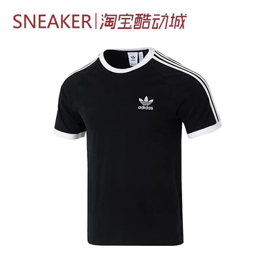 #三叶草 Adidas Originals 休闲条纹短袖 黑色 男款 T恤 KB2459