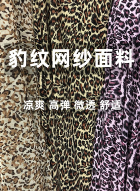 夏凉豹纹细孔弹力网纱布料柔糯飘逸连衣裙舞蹈裙微透时装披肩面料