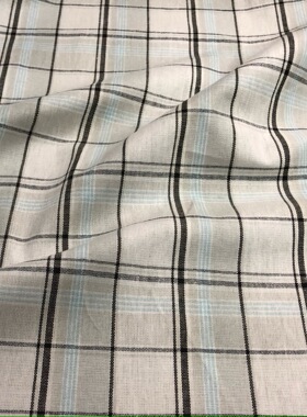 夏薄格子纯亚麻布料高档柔挺舒适透气裤连衣裙衬衫套装时装面料