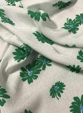 夏凉人字纹绿色印花天丝棉仿真丝面料丝滑透气抗皱衬衫连衣裙布料