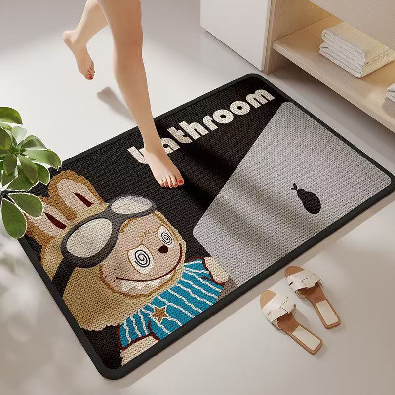 卡通亚麻编织浴室吸水地垫防滑速干耐磨脚垫卫生间入户门厕所地毯