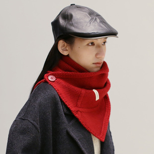 egg纽扣护颈围脖 保暖百搭红色 韩版 设计感纯羊毛穿孔围巾男女冬季