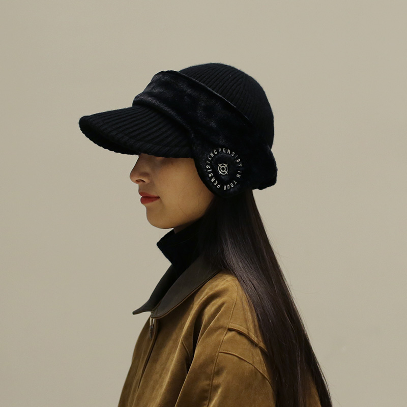 羊毛针织棒球帽冬保暖耳罩两件套