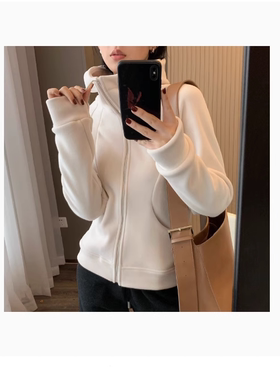 IN BLUE Lu系爆款！秋冬显瘦小蛮腰防风双面摇粒绒卫衣连帽外套女