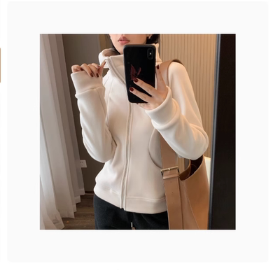 防风双面摇粒绒卫衣连帽外套女