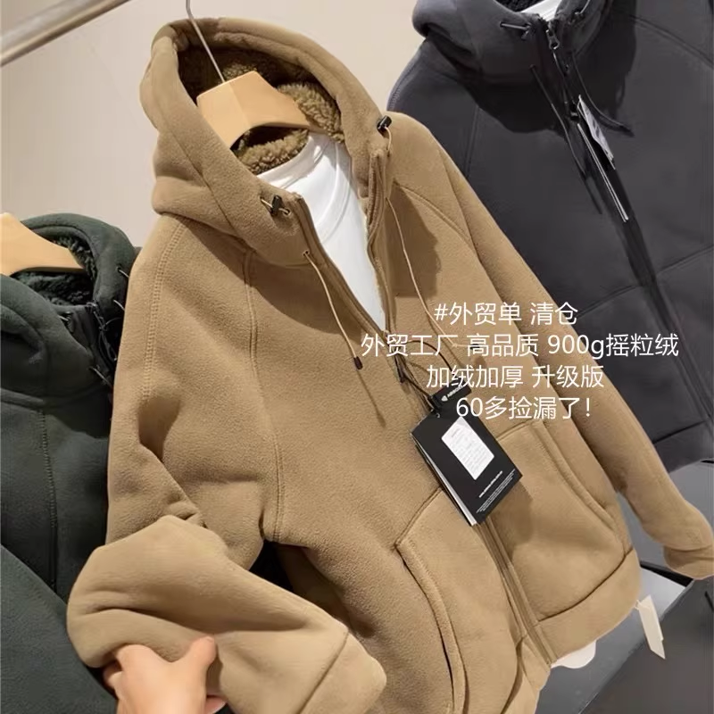 男女加绒加厚摇粒绒连帽情侣外套