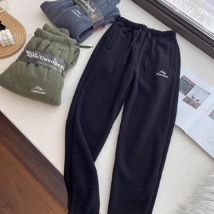 长毛绒卫裤 双面复合加绒情侣束脚休闲裤 男 一条过冬 出口新西兰